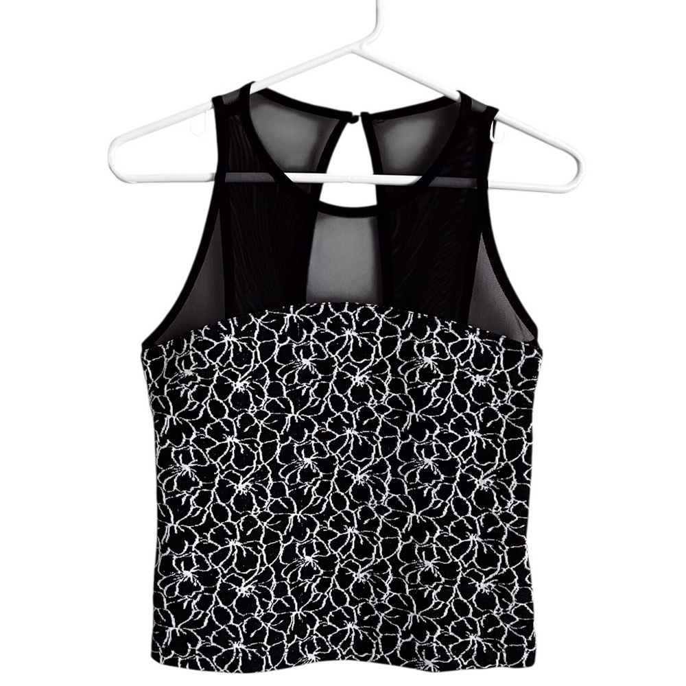 Anthropologie Maeve Floral Mesh Tank Top Black White Neutral NEW FLAW Small